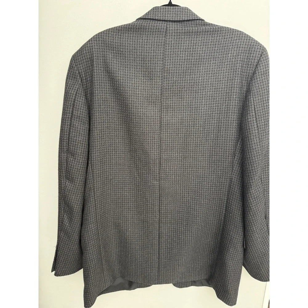 Albert Nipon Mens 42L Grey Wool Blazer Micro Check 2 Button Sport Coat Jacket